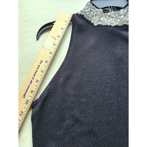 TOP-INC INTERNATIONAL CONCEPTS-Black-Beads-Sequins-Lace Collar-Snap Back-SIZE MP - Picture 14 of 15